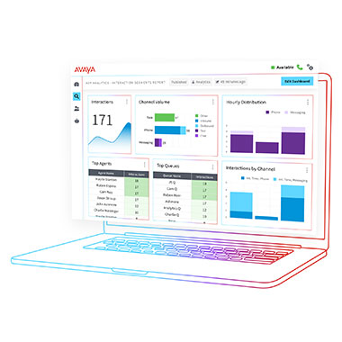 Graphic with Avaya interface over laptop